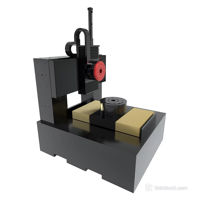 Industrial Machine with Black Frame Red Rotating Component and Yellow Support Pads 3d model 