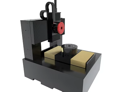 Industrial Machine with Black Frame Red Rotating Component and Yellow Support Pads 3d model
