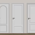 Three White Hinged Doors With Various Panel Designs And Golden Handles In Interior 3d model
