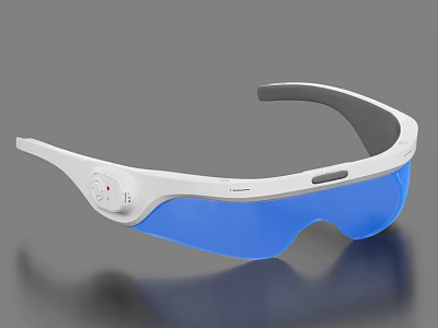 White Digital Smart Glasses With Blue Lenses Button And Gray Headband Design 3d model