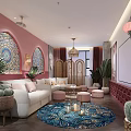 Moroccan Style Hotel Room Interior With Pink Walls Stained Glass Windows White Bed And Lanterns