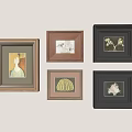 Abstract Paintings In Various Frames Hanging On Wall As Decorative Artwork 3d model