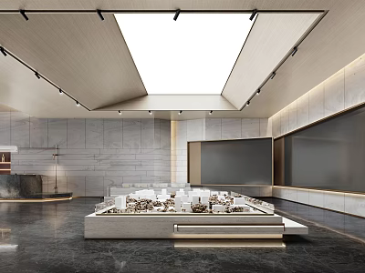 Modern Sales Office Interior With Scale Model Display And Contemporary Lighting Design 3d model