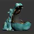 Turquoise Hippo Shaped Decorative Bowl With Gold Accents And Glossy Surface For Home Decor