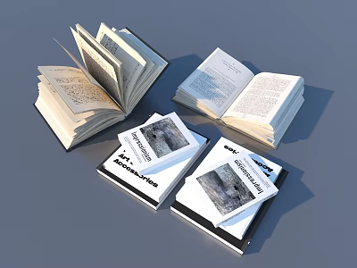 Open Books With Visible Text Pages And Stacked Books Featuring Cover 3d model