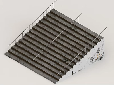 Modern Indoor Staircase with Metal Railings and Gray Concrete Steps 3d model