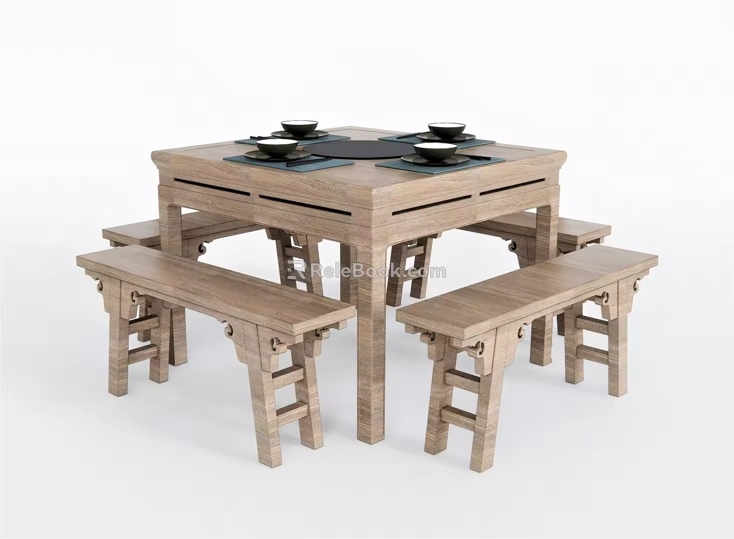 New Chinese Dining Table and Chair Combination Dining Table and Chair Dining Table Dining Chair Tableware Eight Immortals Table Bench 3d model