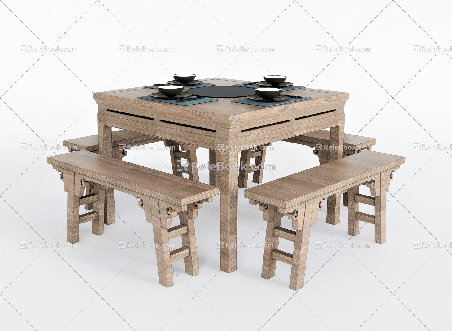 New Chinese Dining Table and Chair Combination Dining Table and Chair Dining Table Dining Chair Tableware Eight Immortals Table Bench Bench model