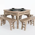 New Chinese Dining Table and Chair Combination Dining Table and Chair Dining Table Dining Chair Tableware Eight Immortals Table Bench 3d model