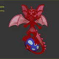 Pink Dragon With Yellow Eyes And Wings Standing On Blue Spotted Ball With Arrow