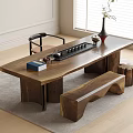 Modern Tea Table and Chair Large Board Table Tea Set Stool 3d model