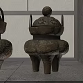 Ancient Bronze Tripod Cauldrons With Intricate Carvings And Lidded Design In Modern Interior Setting