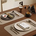 Stylish Modern Dining Table Setting With Placemats Plates And Cutlery 3d model