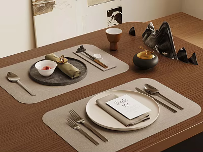 Stylish Modern Dining Table Setting With Placemats Plates And Cutlery 3d model