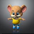 Cartoon Mouse Character With Big Pink Ears Blue Eyes Yellow Shirt And Blue Shorts Smiling