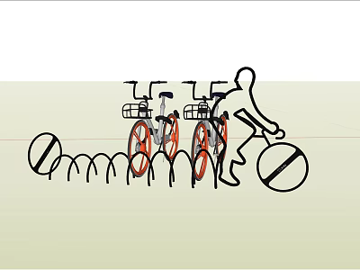 Parking Bicycle With Orange Wheels And Black Frame At Rack Near No Parking Sign 3d model