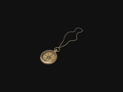 Vintage Compass Pendant Necklace With Gold Chain And Detailed Design Elements 3d model