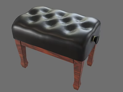 Elegant Black Leather Tufted Sofa Stool With Wooden Legs Design 3d model