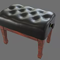 Elegant Black Leather Tufted Sofa Stool With Wooden Legs Design