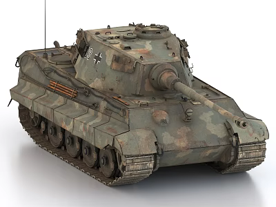 Old Style Armored Military Tank Featuring Camouflage Paint Main Cannon And Metal Tracks 3d model