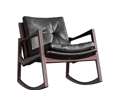Stylish Black Leather Leisure Chair With Dark Wooden Rocking Frame Design 3d model