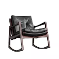 Stylish Black Leather Leisure Chair With Dark Wooden Rocking Frame Design