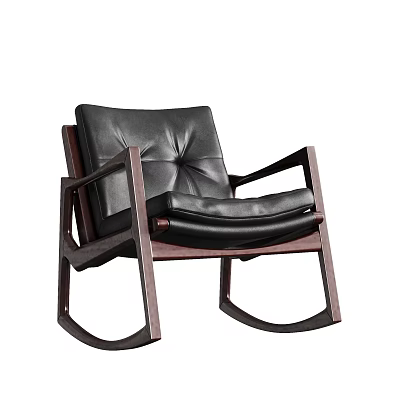 Stylish Black Leather Leisure Chair With Dark Wooden Rocking Frame Design 3d model