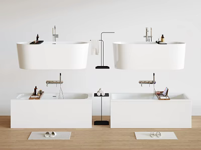 Modern White Bathtub With Faucet Towel Rack And Decorative Elements 3d model