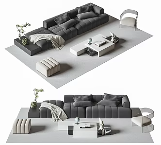 Modern Cream Sofa Combination Multi-person Sofa Black and White Fabric Sofa Light Luxury Villa Sofa Simple Long Sofa 3d model