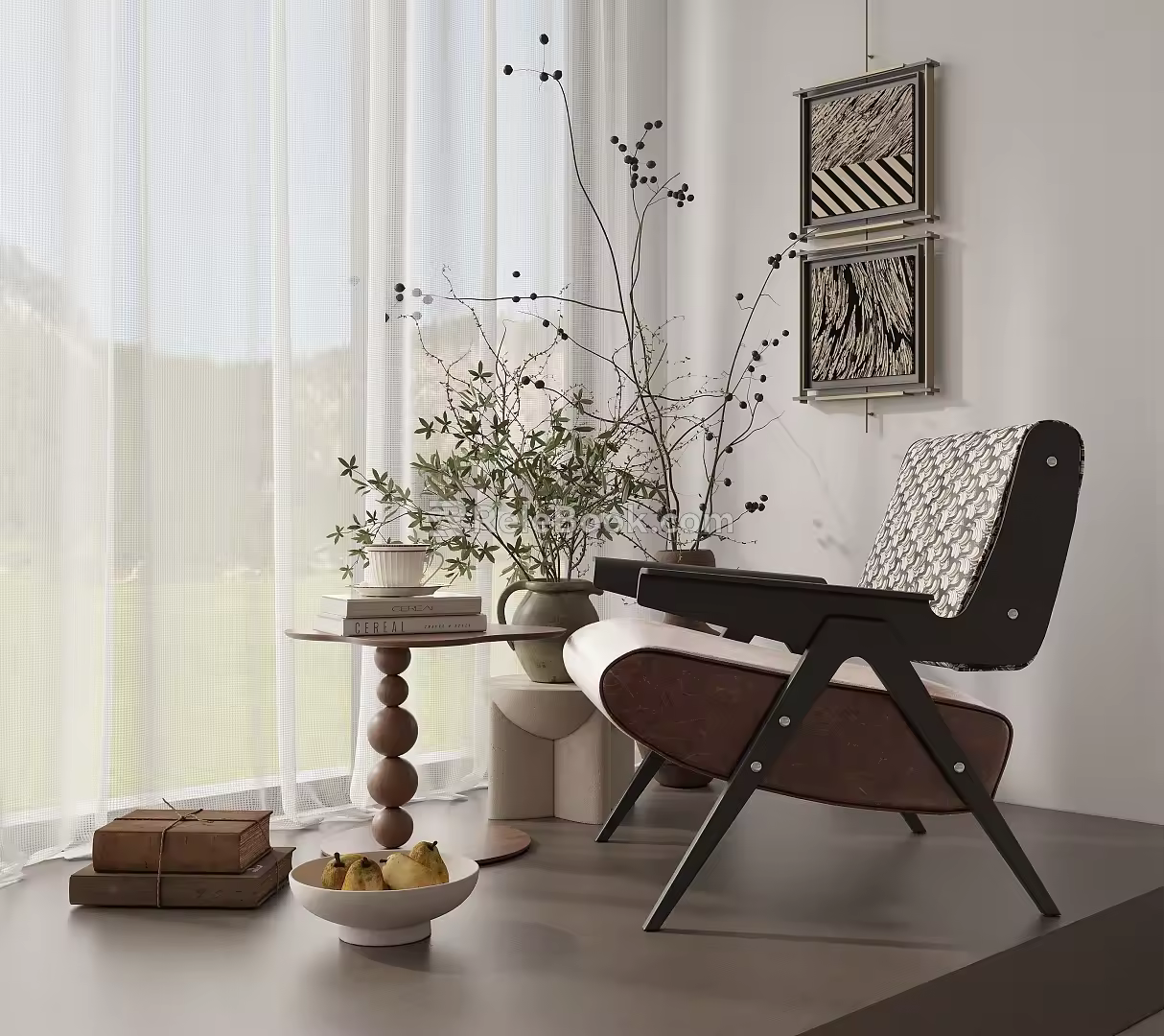 Leisure Chair Lazy Sofa Side Several Potted Plant 3d model