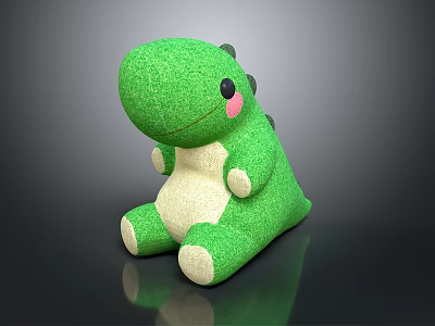 Cute Green Dinosaur Plush Toy With Smiling Face Pink Cheeks And White Belly 3d model