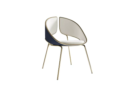 Modern Leisure Chair With Curved Backrest Gold Metal Legs And Navy White Upholstery 3d model