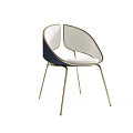 Modern Leisure Chair With Curved Backrest Gold Metal Legs And Navy White Upholstery