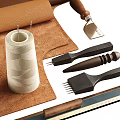 Leather Craft Hardware Tools With Rolls Mallet Scissors Awl Brushes Thread Spools And Knives 3d model