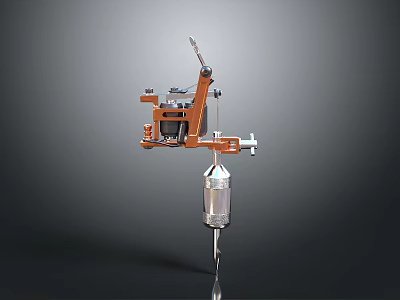 Professional Coil Tattoo Machine With Orange Frame And Transparent Needle Tube 3d model