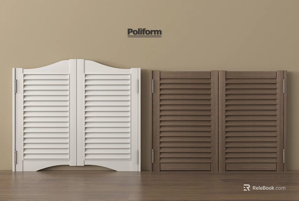 Poliform White And Brown Wooden Shutter Doors In Beige Wall Wooden Floor Setting 3d model 