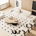 Modern Cream Sofa And Wooden Coffee Table Set With Cushions In Living Room Natural Light