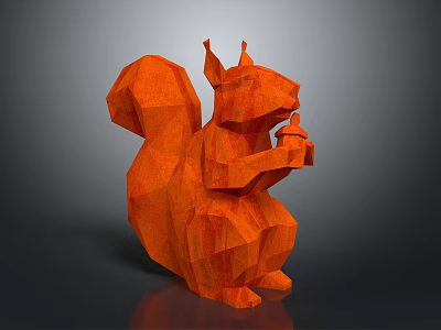 3D Orange Origami Style Squirrel Figurine With Paper Craft Design And Decorative Look 3d model