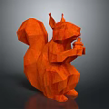 3D Orange Origami Style Squirrel Figurine With Paper Craft Design And Decorative Look