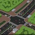 Well Designed Urban Road Infrastructure Intersection With Greenery Traffic Lights And Moving Vehicles