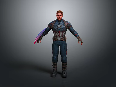 Captain America Character In Blue Uniform With Star Emblem And Shield 3d model
