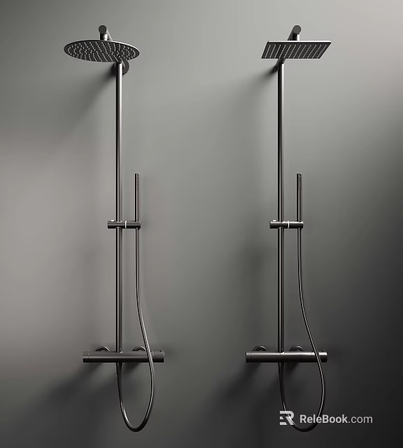 Two Modern Metal Coat Hangers Mounted On Gray Wall Surface 3d model 