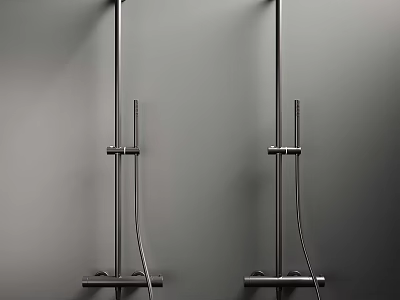 Two Modern Metal Coat Hangers Mounted On Gray Wall Surface 3d model