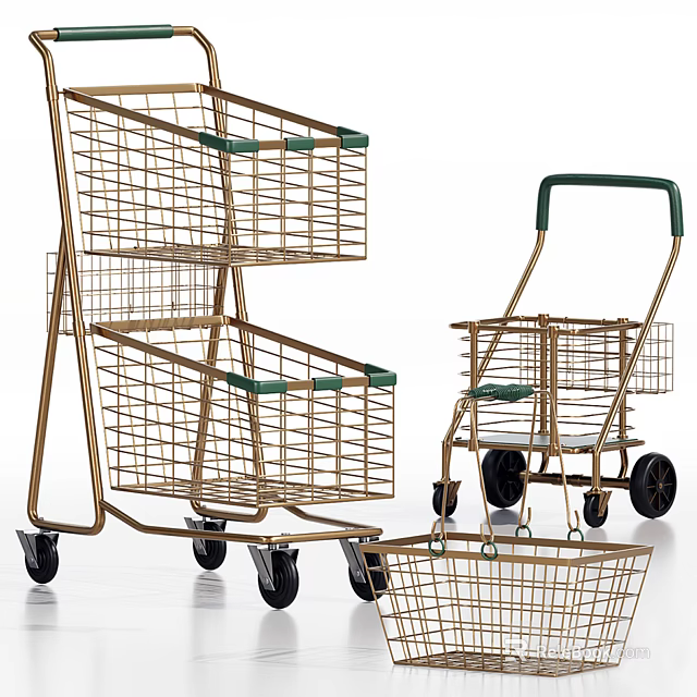 Metal Shopping Carts With Wheels And Handles For Public Retail Facilities Use 3d model 