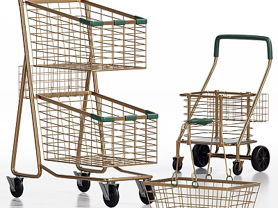 Metal Shopping Carts With Wheels And Handles For Public Retail Facilities Use 3d model