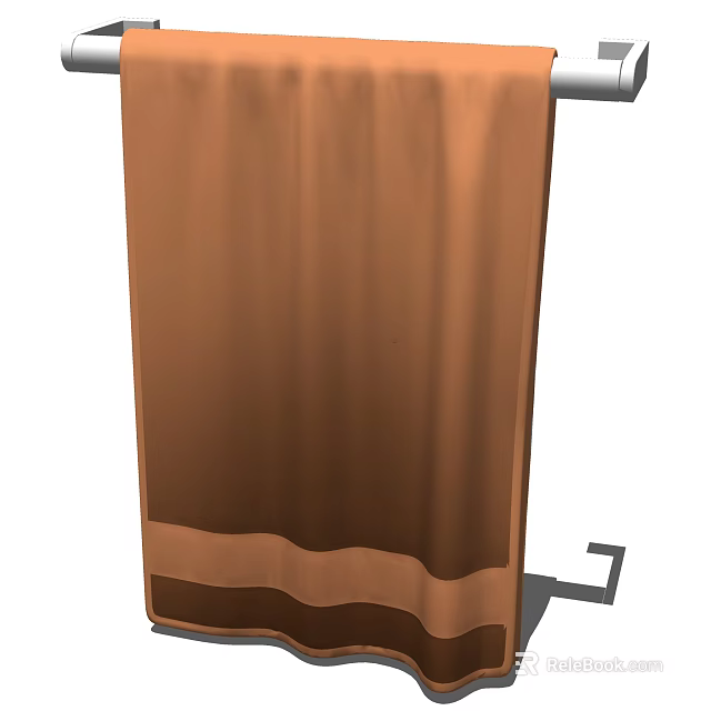 Brown Soft Bathroom Towel With Wavy Edge Hanging On Metal Rack 3d model 