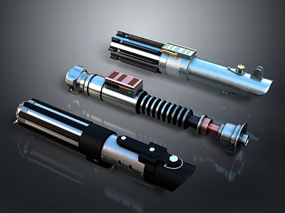 Detailed Lightsaber Hilt Models With Metallic Finish And Various Designs 3d model