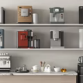 Modern Daily Electrical Appliances In Various Styles On Kitchen Shelves And Countertop
