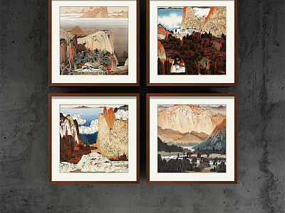 New Chinese Landscape Painting Brown Restaurant Landscape Decorative Painting model