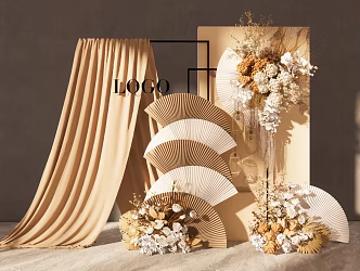 Modern Champagne Wedding Welcome Area 3d model